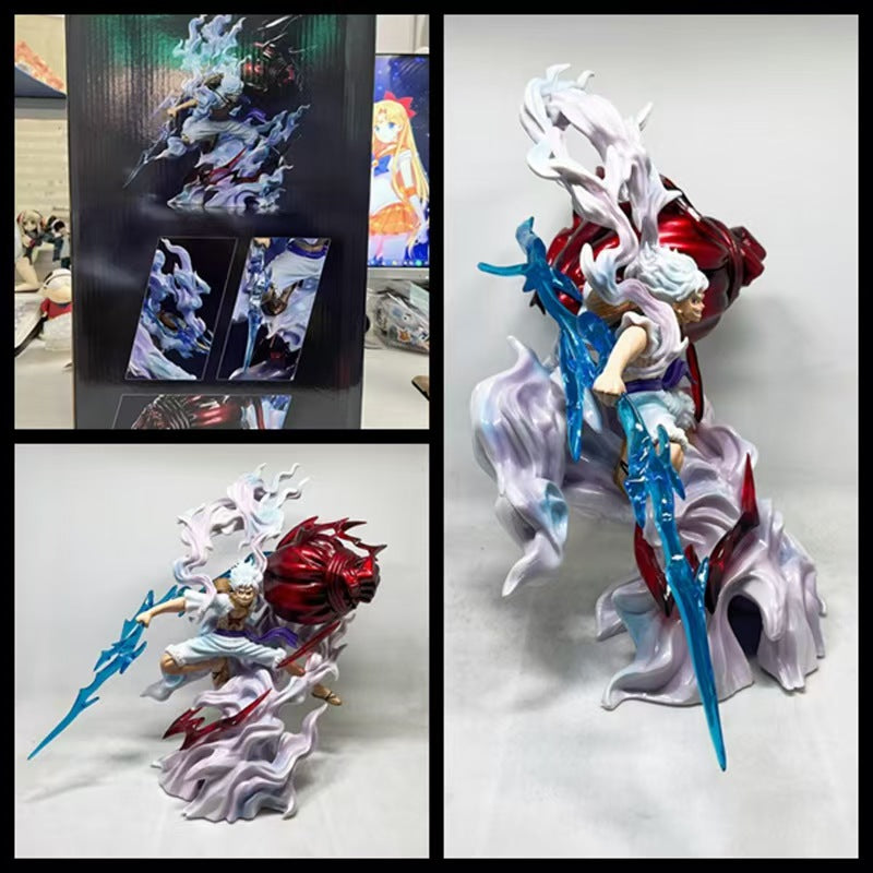 Anime One Piece Nika Monkey Luffy Gear 5th Hold Lightning Big Fist Statue Figur
