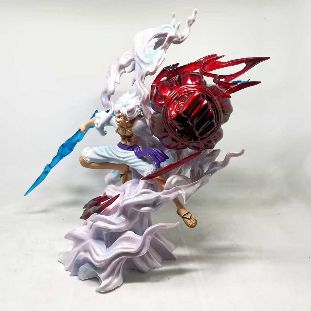 Anime One Piece Nika Monkey Luffy Gear 5th Hold Lightning Big Fist Statue Figur